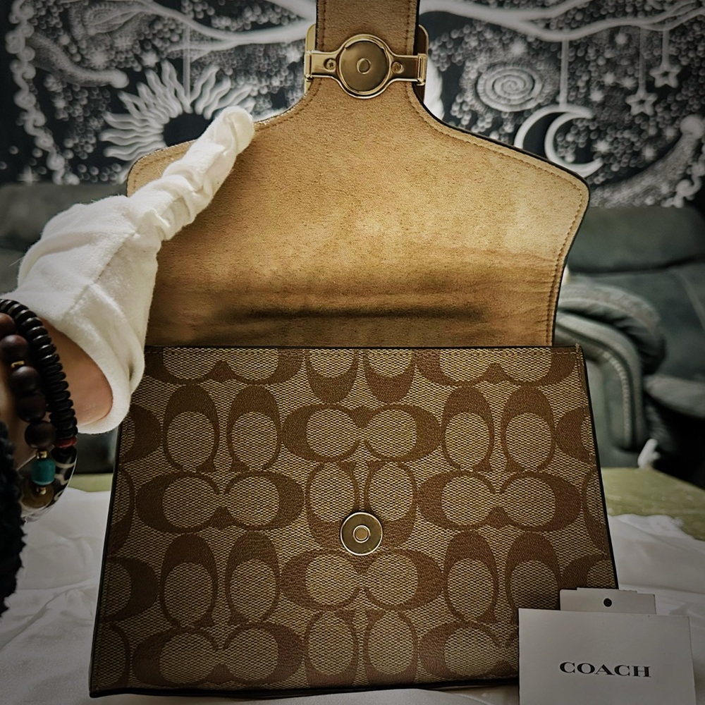 Coach Brown and White Satchel with Leopard Accents - Picture 8 of 16